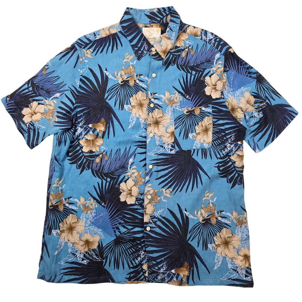 Tasso Ella Island Men's Blue Tropical Floral Short Sleeve Hawaiian Shirt XL